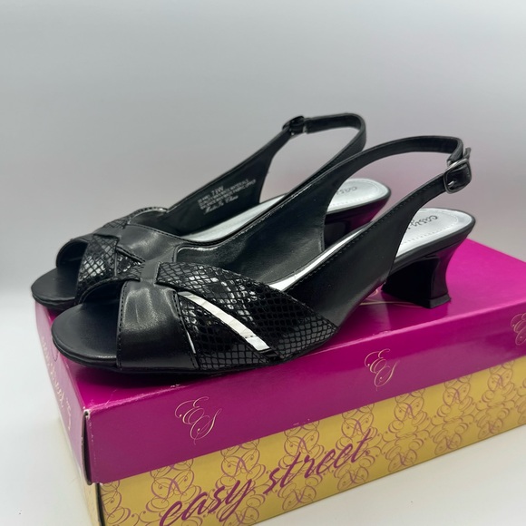 easy street Shoes - Easy Street Ariel Black Snake Sling Back Block Heels 7.5 WIDE